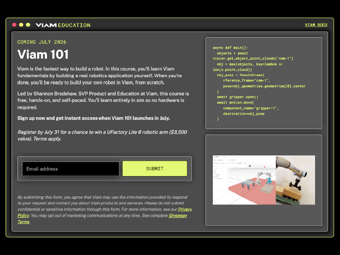 Viam launches free robotics course to help engineers build robotics applications