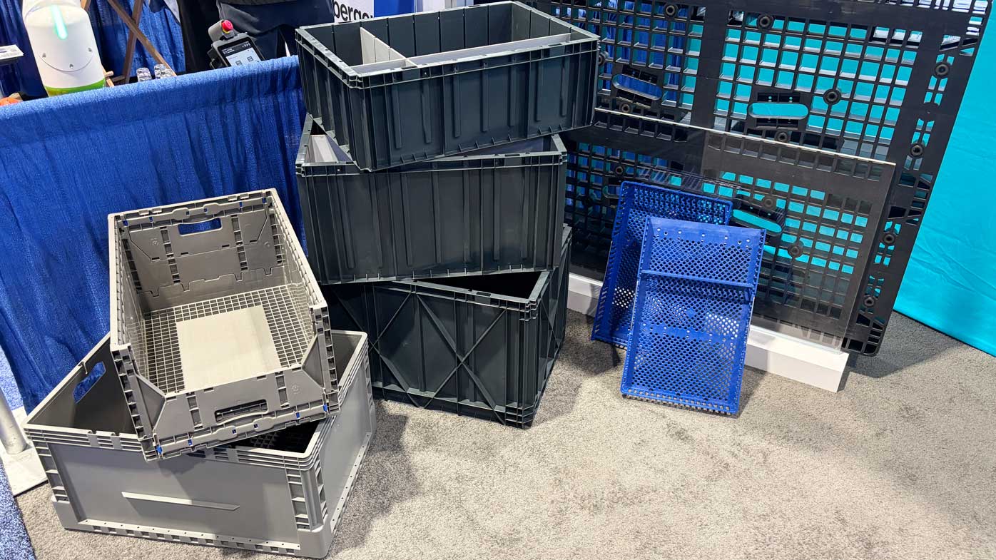 Orbis showed its sustainable pallet and tote storage offerings.