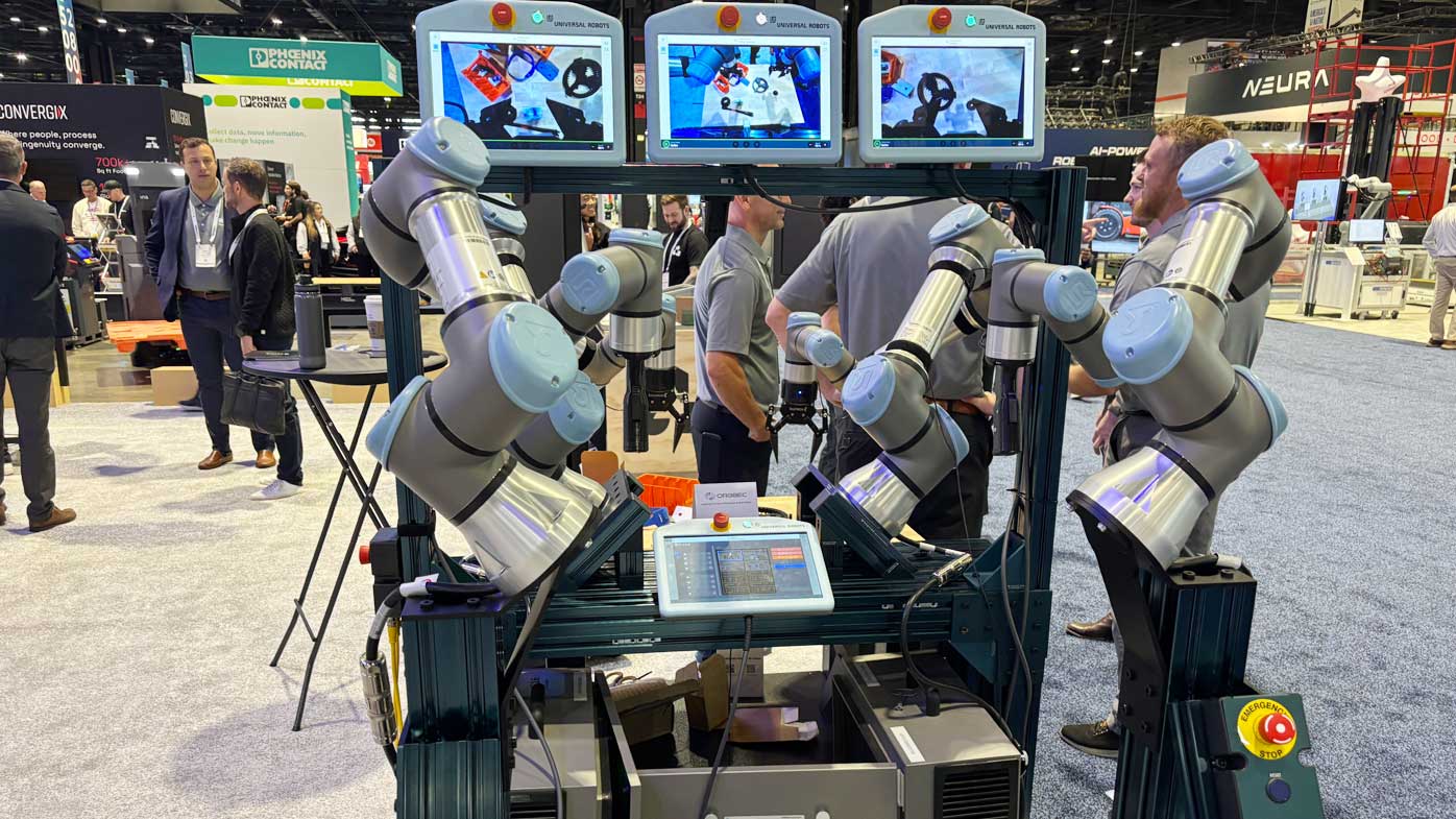 UR’s booth was filled with production-ready physical AI robots.