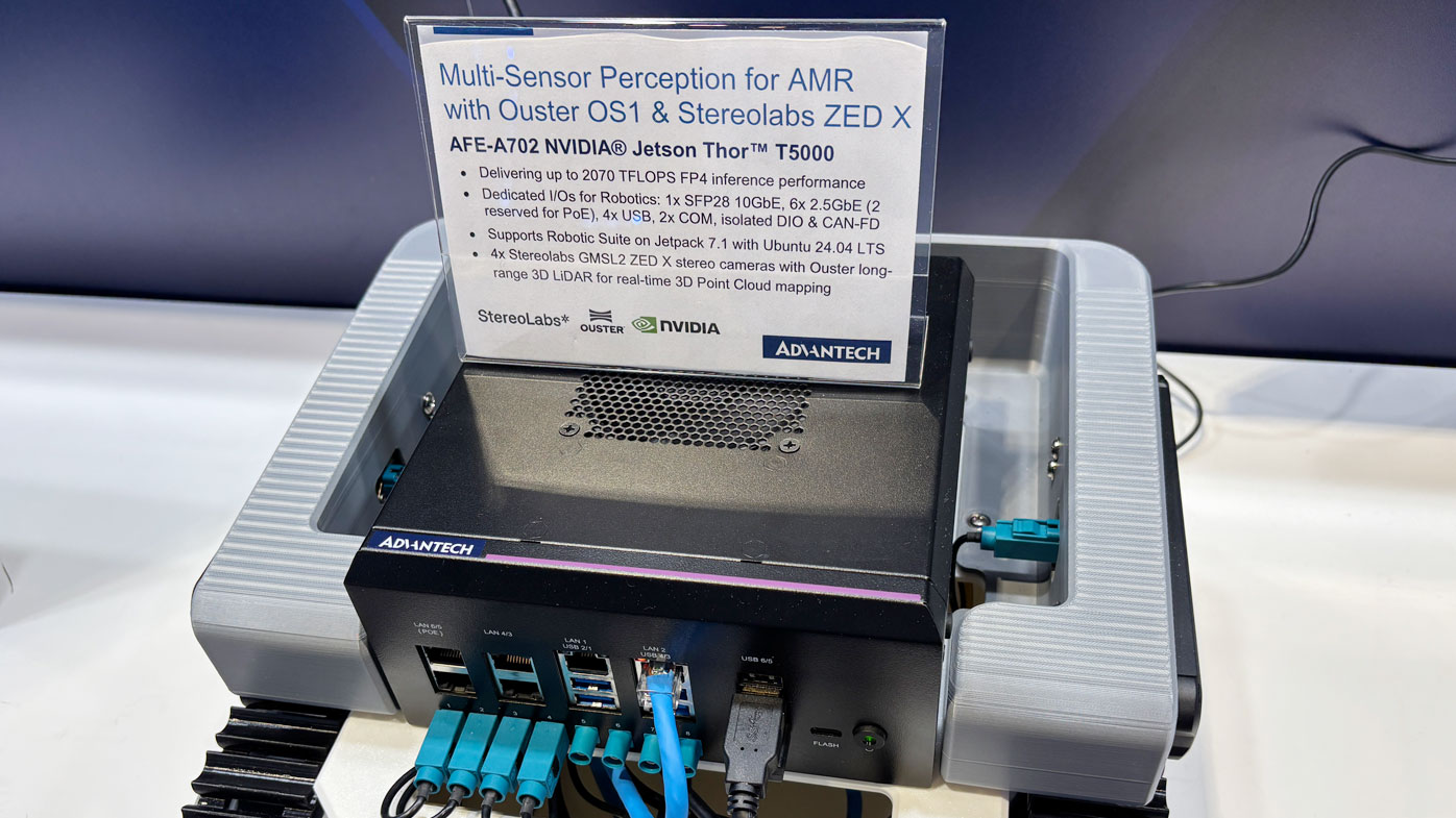 Advantech’s
booth had the latest embedded components and highlighted the company’s partnership with NVIDIA on the launch of Halos for Robotics.