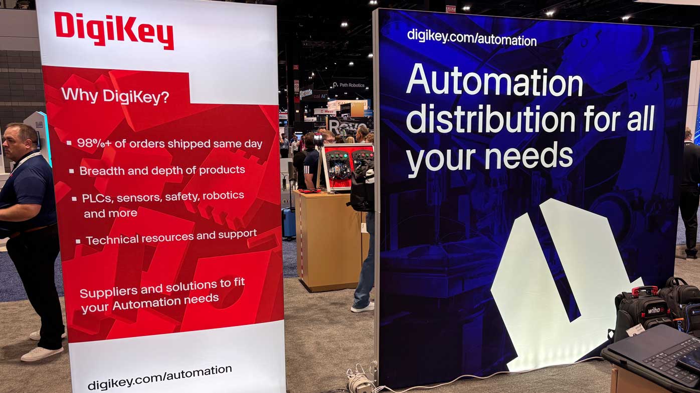 The electronics
component distributor DigiKey displayed its wide supplier partnerships targeted at the industrial automation space.