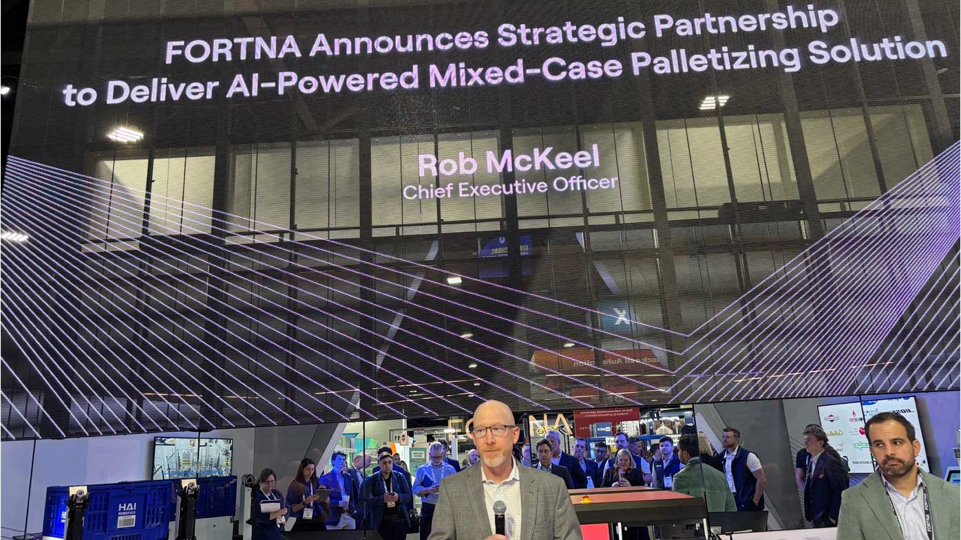 FORTNA showcased its growing warehouse and storage portfolio, and touted its partnership with Jacobi Robotics to provide AI-powered mixed-case palletizing