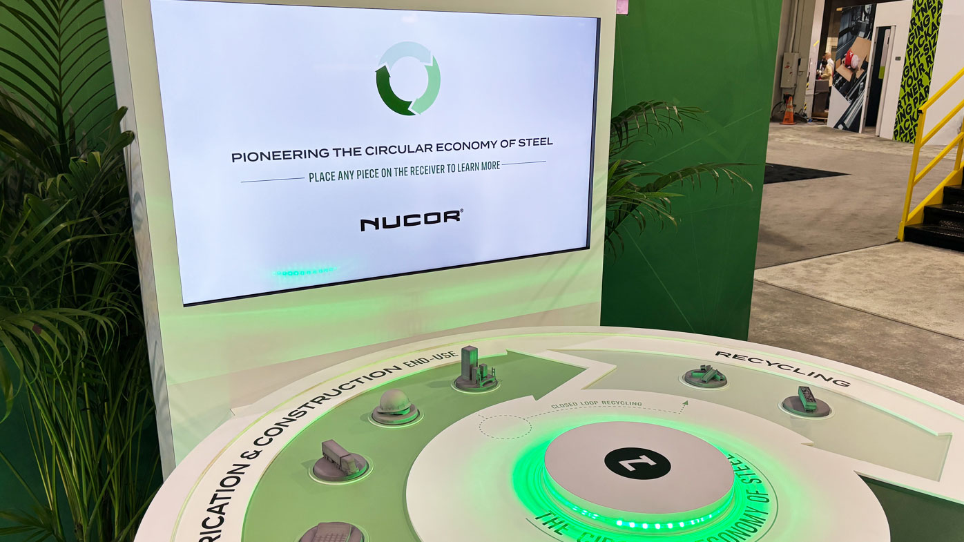 Nucor Warehouse Systems highlighted its deployments across industries, including cold storage, and discussed its sustainable steel manufacturing and recycling practices.