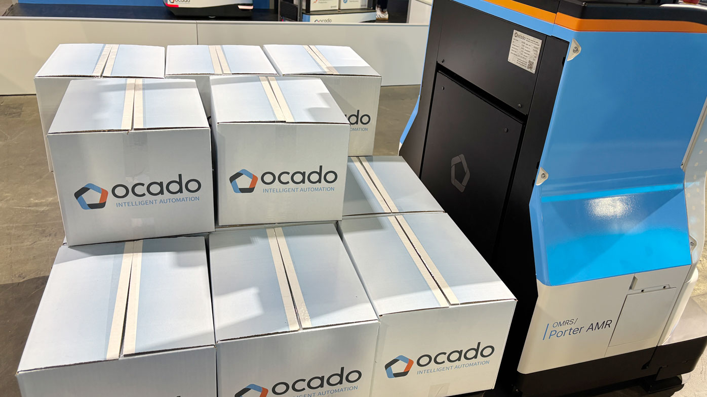 Ocado's booth at MODEX 2026 featured demos of its OSRS, AMR and pallet AMR technologies. The company also announced the Ocado IQ AI-powered software suite.