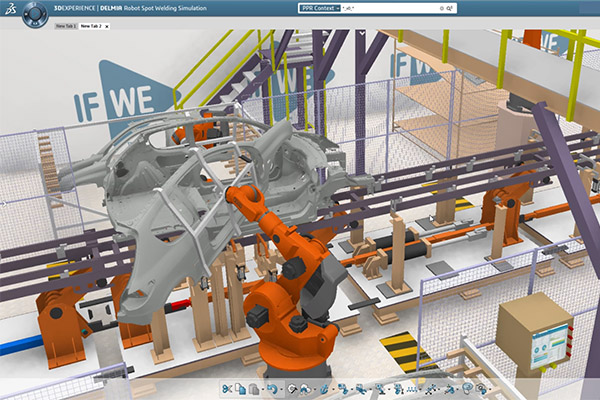 Robot workcell simulation with 3DEXPERIENCE WORKS.