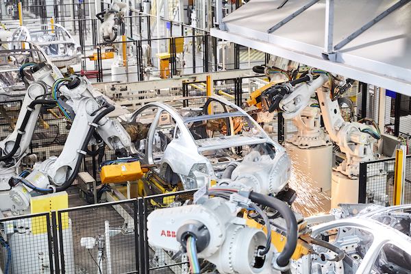 ABB robots will cover various production tasks, from spot-welding and riveting to ultrasonic weld inspection. Image Courtesy of ABB Robotics