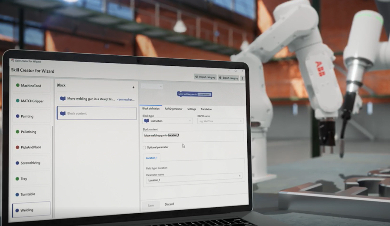 First-time users can program their ABB cobots within minutes using the free Wizard Programming software. Image Courtesy of ABB Robotics