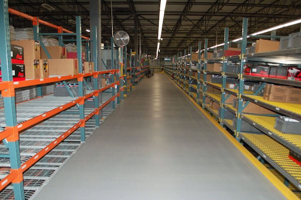 An automotive part storage facility with ResinDek flooring.