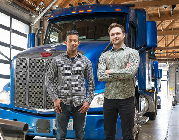 Left to right: Embark Trucks CEO and cofounder Alex Rodrigues; Embark Trucks CTO Brandon Moak