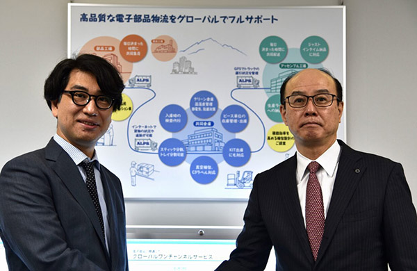 Exotec Nihon and Alps Logistics executives celebrate their partnership.