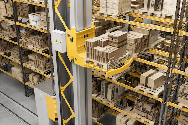 Palletizing robots in vertical warehouse storage