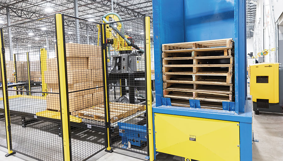 Pallets are automatically dispensed.
