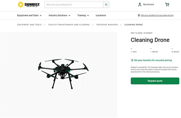A screenshot of a webpage for renting a cleaning drone. 