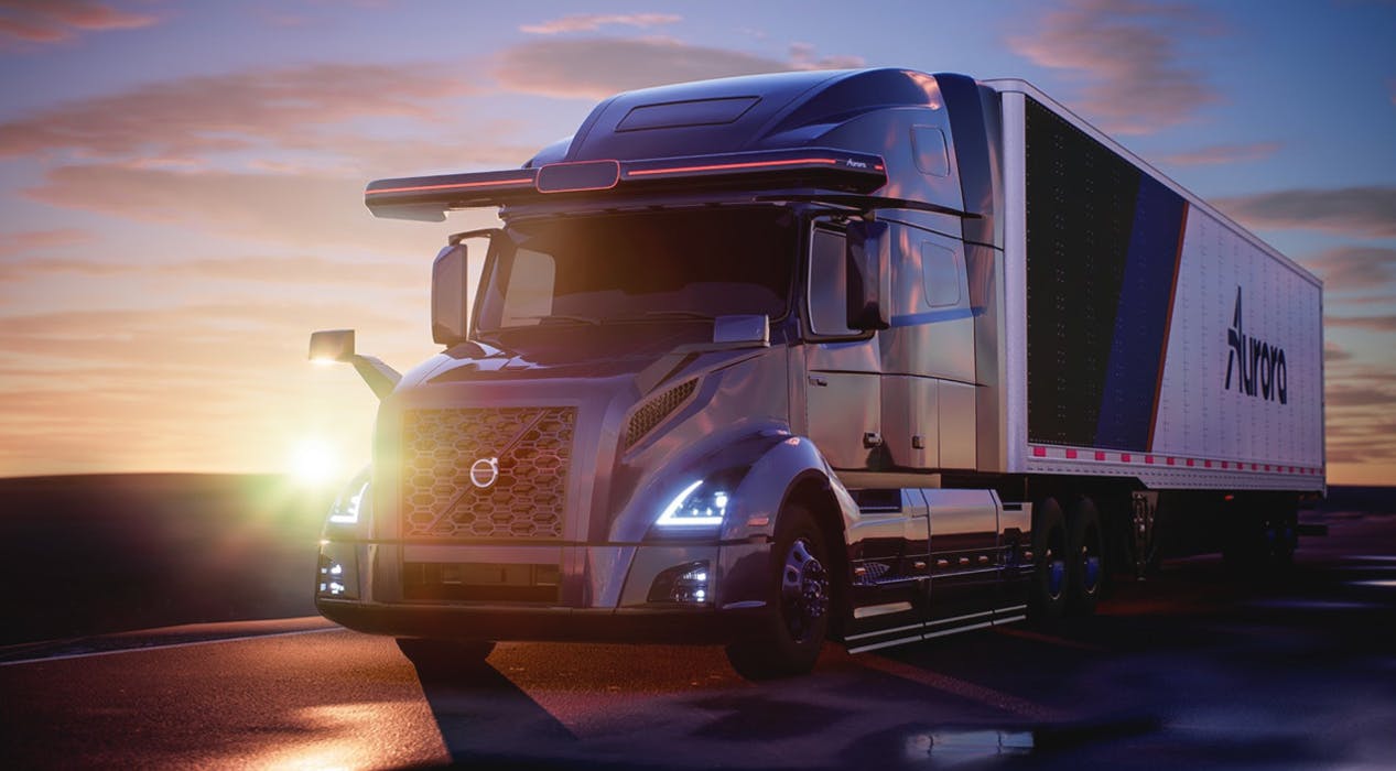 Volvo truck with sensors for autonomous and driver-assist systems.
