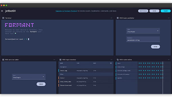 Formant Studio dashboard with browser