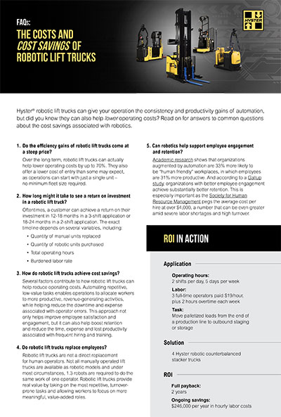 FAQs: The costs and cost savings of robotic lift trucks