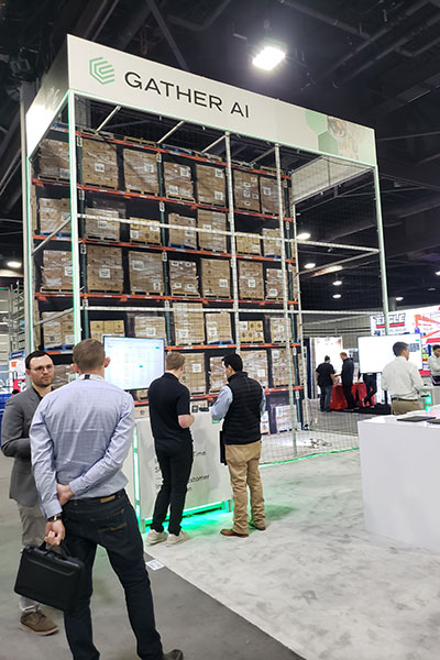 Using out-of-the-box drones and hardware, Gather AI showcased its inventory and rack-scanning drones. Gather offers its inventory control through a robotics-as-a-service (RaaS) model, enabling one employee to monitor three drones and scan up to 900 locations per hour.