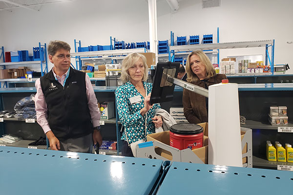 Visitors got an opportunity to pick items onto an Origin AMR. Each Locus robot’s user interface is an Apple iPad.