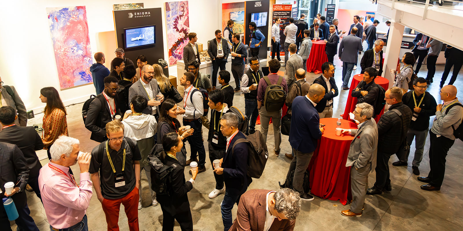 Attendees used networking breaks between sessions as an opportunity to share ideas and establish connections across the robotics ecosystem. 

Photo by Donald Halsing | Peerless Media