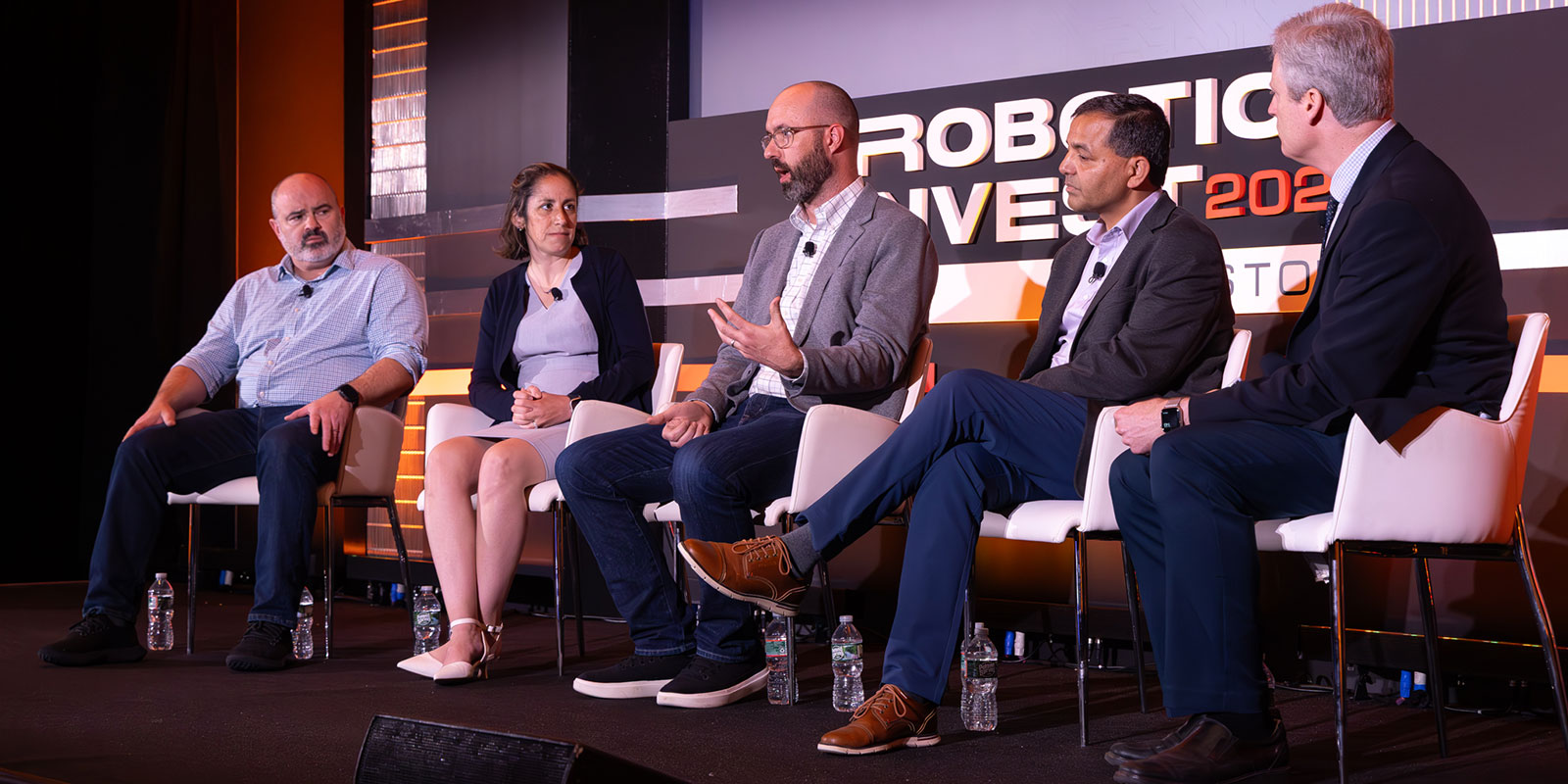 How Robotics Is Reshaping Life Sciences - Ira Hoffman, HighRes Biosolutions CEO; Carla Reimold, Massachusetts Life Sciences Center EVP of scientific innovation and strategic investments; Dave Johnson, Dash Bio founder & CEO; and Rajit Kamal, Medtronic Surgical Robotics VP & GM; moderated by Brian Gormley, Wall Street Journal special writer. 
The panel discussed using sensors to improve perception and precision, the necessity of end user testing and approval, improved ergonomics and teleoperation potential of robotic surgery, modularity and adaptability for small batch medicine production, and the application of AI to create automation-friendly laboratory protocols along with personalized patient care. All these changes can help democratize access to medicine and medical care. 

Photo by Donald Halsing | Peerless Media