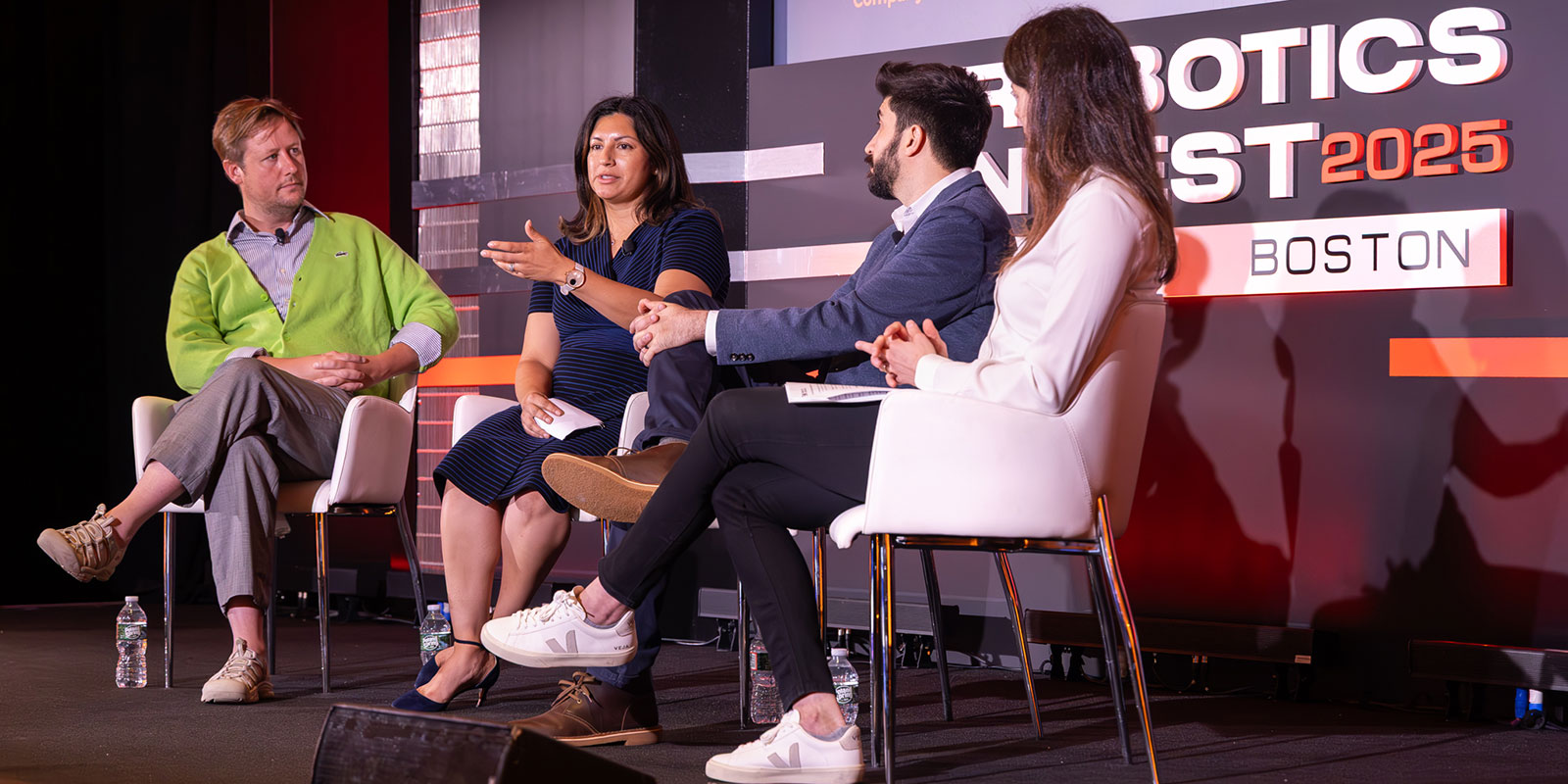 From Data to Intelligence - How Physical AI will Drive the Next Decade of Robotics - AJ Meyer, Pickle Robot founder & CEO; Sabrina Mansur, MassTech AI Hub director; and Shayegan Omidshafiei, Field AI chief scientific officer; moderated by Joanna Lichter, Emerson Collective associate director of venture capital. 
The panel discussed how AI for robotics applications differs from other types of AI, whether AI can serve as a differentiator when paired with off-the-shelf hardware, and best practices for training AI models on proprietary data collected from customers. 

Photo by Donald Halsing | Peerless Media
