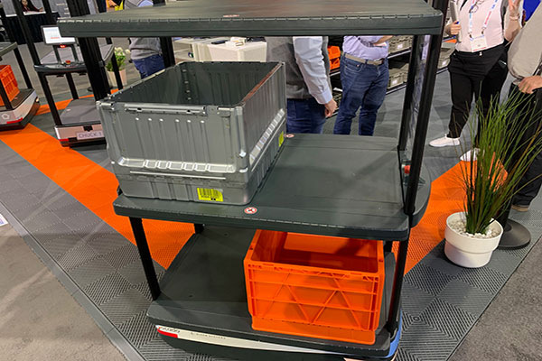 ​6 River Systems, acquired by Ocado Group in May 2023, had its Chuck AMR on display carrying totes and bins around the show floor.