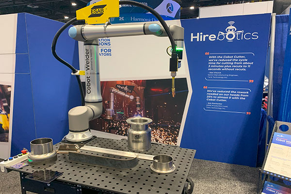Hirebotics demoed its Cobot Welder at the show for human training of welding applications.
