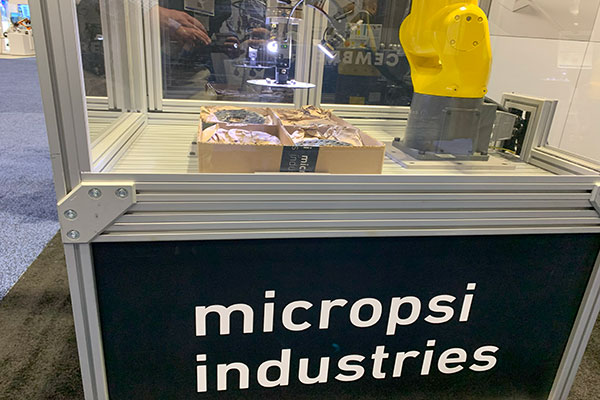 Over at the Micropsi Industries booth, the software company demonstrated its MIRAI capabilities with cameras and AI. 