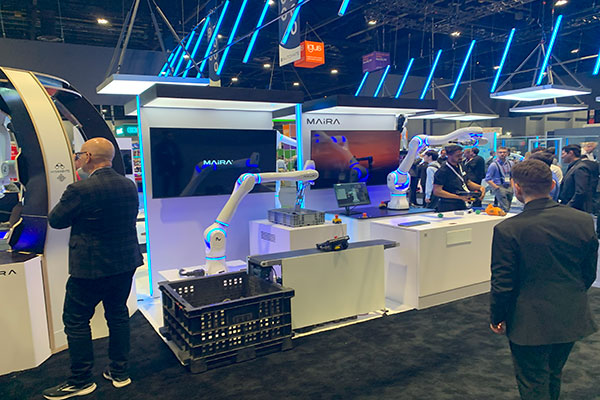 The expansive Neura booth featured humanoids, arms, cobots and more, including its new cognitive robot partnership with OMRON.