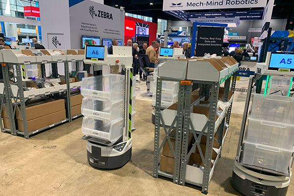 At the Zebra Technologies booth, the organization touted its Fetch AMR for picking along with its wearable scanning tools for a total warehouse offering.