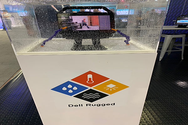 The Dell booth had a tablet from its Rugged series working under water conditions.