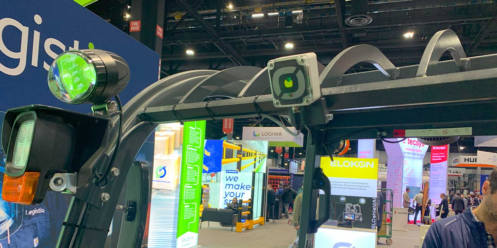 ​ELOKON unveiled its ELOfusion forklift safety system with object detection and human-monitoring sensors.