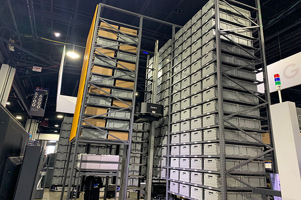 Geek+ had a host of its warehouse technology on display at MODEX. Here is its tote-to-person platform. 