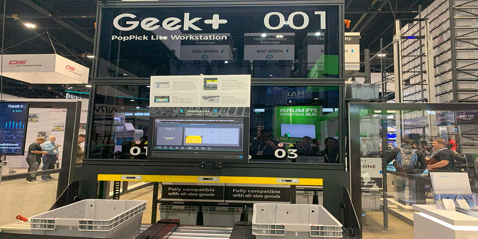 The latest offering from Geekplus is its PopPick Lite Workstation integrated with the company’s shelf-to-person technology. 