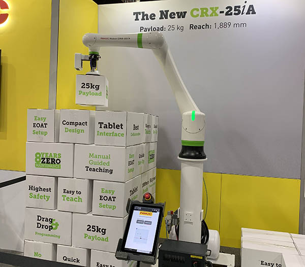 ​If you were looking for drone deliveries, humanoid robots, or fully autonomous tractor-trailers, this was not the right show (see CES). MODEX mainly focused on the warehouse or distribution center.

However, compared with three or more years ago, AMRs are definitely more capable, and the understanding of warehouse processes and the software to manage robots, goods, and staffers has gotten more sophisticated.

As my colleague Bob Trebilcock noted, “sustaining innovation,” or the combination of technologies to improve performance, still counts as innovation.

One of the more impressive advances at MODEX 2022 was FANUC’s heavy-duty CRX-25iA robot arm (see image), which is one of the largest cobots I’ve seen.