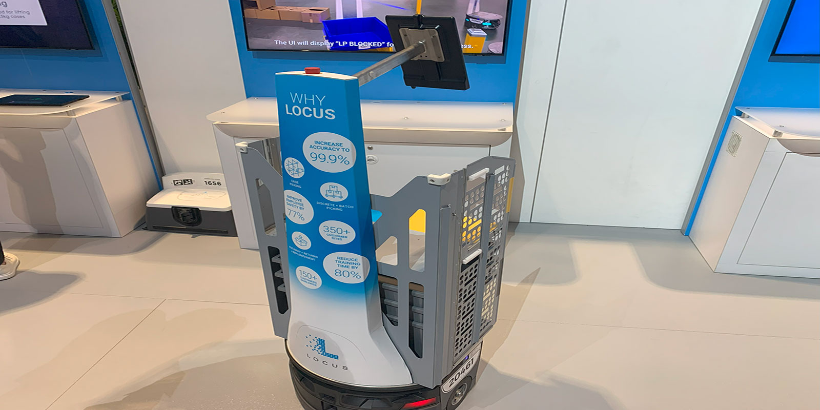 ​Locus Robotics featured its ‘array’ of various robots and associated technologies, specifically the new LocusINTELLIGENCE business intelligence platform.