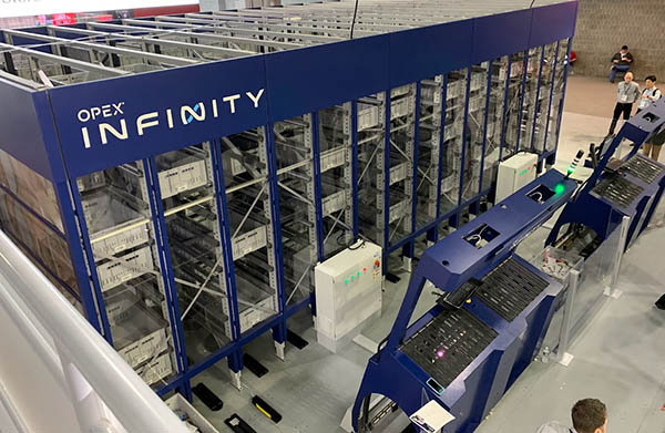 ​For density, automated storage systems are still hard to beat, with AutoStore and OPEX having two of the bigger demonstrations at this year’s MODEX.

AutoStore recently introduced its BinLift 2.0 product to the North American market.

One challenge of ASRSes is maintaining throughput when something gets stuck or a robot shuttle malfunctions. OPEX addressed this issue in its Infinity system, which it said is more configurable than other goods-to-person systems.

“Our third-generation OPEX Infinity is more modular, scalable, and flexible, and totes latch together to decouple presentation from the racks,” said Alex Stevens, president of OPEX Warehouse Automation. 