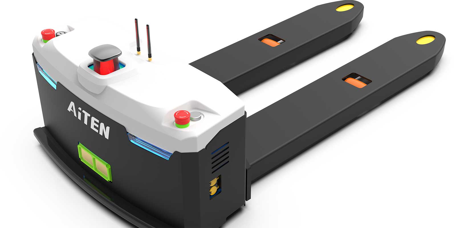 The AiTEN MP10 is an AGF characterized by its compact, modular design. It adopts a differential wheel and forklift chassis system integrated with AiTEN’s laser SLAM navigation technology, which enables the MP10 to autonomously navigate and avoid obstacles. The resulting AGF is a flexible and effective offering for operations in complex industrial environments. The MP10 utilizes machine learning for accurate inventory management. It has a two-hour auto charging feature that allows for up to 10 hours of runtime, enabling 24/7 performance. The AGF can handle pallet goods weighing up to 1,000 kg and is suitable for L-shaped or S-curved aisles. AiTEN Robotics, Booth E12713
