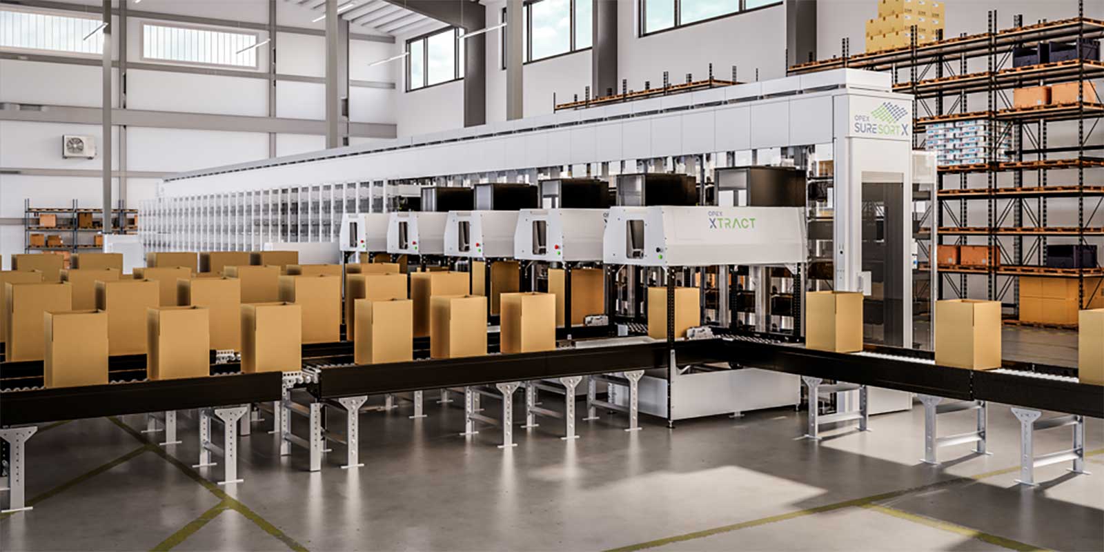 OPEX Sure Sort X represents a robust industrial sorting offering in a compact footprint. This universal system can handle nearly 100% of customer-sortable items weighing up to 20 pounds (9 kg), and sort items into a configurable array of bin sizes and types. When paired with Xtract, OPEX’s new automated order retrieval system, retrieving totes and transferring its contents into shipping containers becomes fully automated. The system’s iBOT delivery vehicles utilize motion algorithms that allow them to efficiently maneuver throughout the system, and change destination while in transit. These iBOTs can drive in and out of the system while Sure Sort X continues to run, ensuring high levels of uptime and availability. In addition, Sure Sort X can operate in both chilled and ambient environments. OPEX Xtract can be added to any Sure Sort X system by introducing retrieval iBOTs to work in conjunction with the traditional sortation iBOTs found in Sure Sort X. OPEX, Booth S631