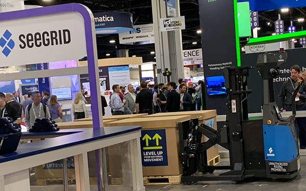 ​AMRs may not yet be commoditized, but there were plenty of options for MODEX attendees. 

Industrial automation company ABB showed its ASTI line, which it acquired last year. Zebra, which acquired Fetch Robotics, demonstrated its integrated hardware and software.

While Mobile Industrial Robots (MiR) was absent, albeit in a few partner booths such as that of ROEQ, autonomous forklift provider VisionNav Robotics and AMR and AGV battery supplier Flux Power were present. 

Seegrid unveiled its Palion Lift AMR (shown), which is now available for pre-orders.

“It has more intelligence for navigation, thanks to sensor fusion of cameras with 2D and 3D lidar,” said Jeff Christensen, vice president of product at the Pittsburgh-based company. “Our real-time adaptive stack provides full volumetric vision for point-to-point navigation.”