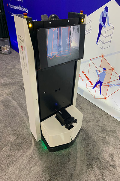Switzerland-based Sevensense, acquired by ABB in January 2024, showcased a mobile robot equipped with its camera and edge system for object detection. 