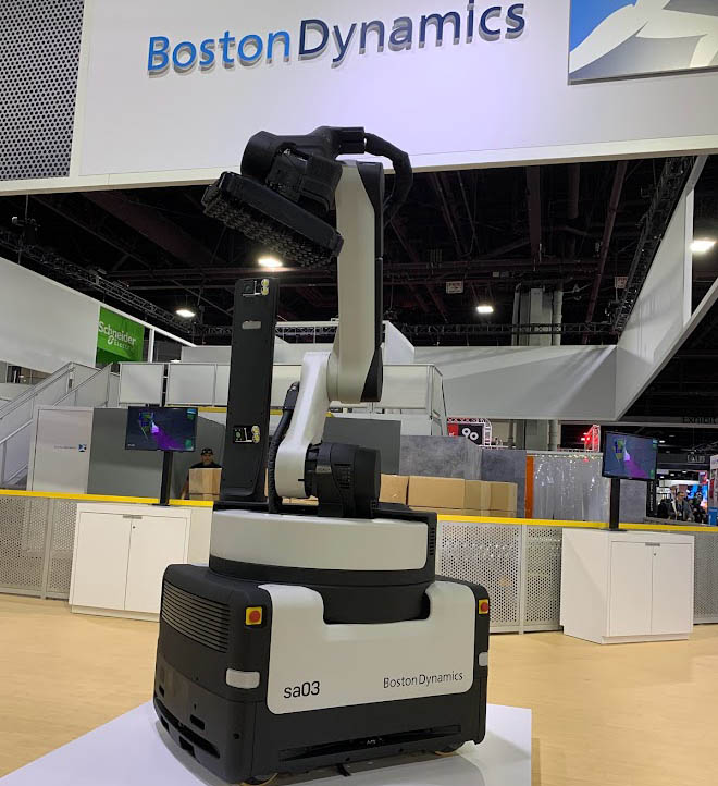 Mobile robots are all over the place, but there were relatively few piece-picking systems at MODEX, aside from palletizing robots that relied on suction rather than grippers.

Collaborative robot leader Universal Robots demoed its item-handling system with Mujin, which also demonstrated an industrial robot arm from FANUC for fast depalletizing. 

RightHand Robotics was an exception, discussing recent deals with integrators Element Logic and Vanderlande.

IAM Robotics and Fetch Robotics (now Zebra) have shifted in focus from mobile manipulation to AMRs, at least for now. Dexterity showed how two robots can handle parcel picking.

One of the more promising systems drawing attention at MODEX was Boston Dynamics’ new Stretch robot for unloading trucks (above).