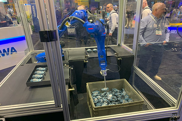 Yaskawa Motoman demonstrated several robots at its booth, including this picking robot. 