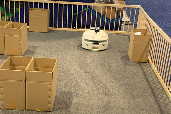 Artificial intelligence camera provider e-Con Systems showcased its e-RCP system (utilizing NVIDIA AI) on an AMR at its booth. 